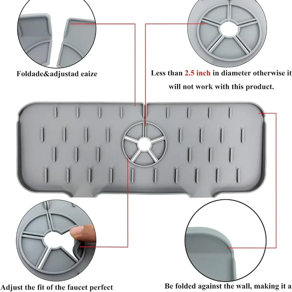 Silicone Sink/Faucet Water Catcher Mat, Kitchen Faucet Sink Splash Guard NEW - Picture 5 of 8